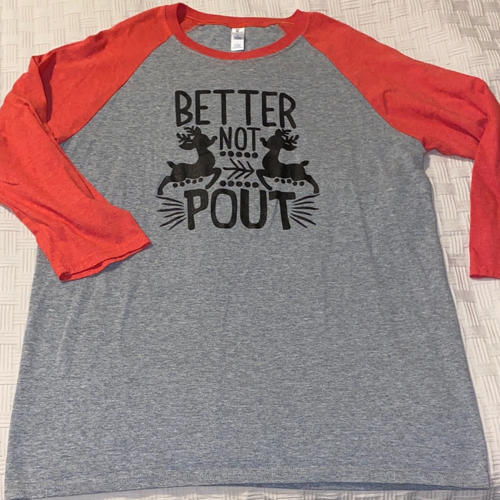Better Not Pout Grey & Red Raglan Tee - Picture 1 of 3